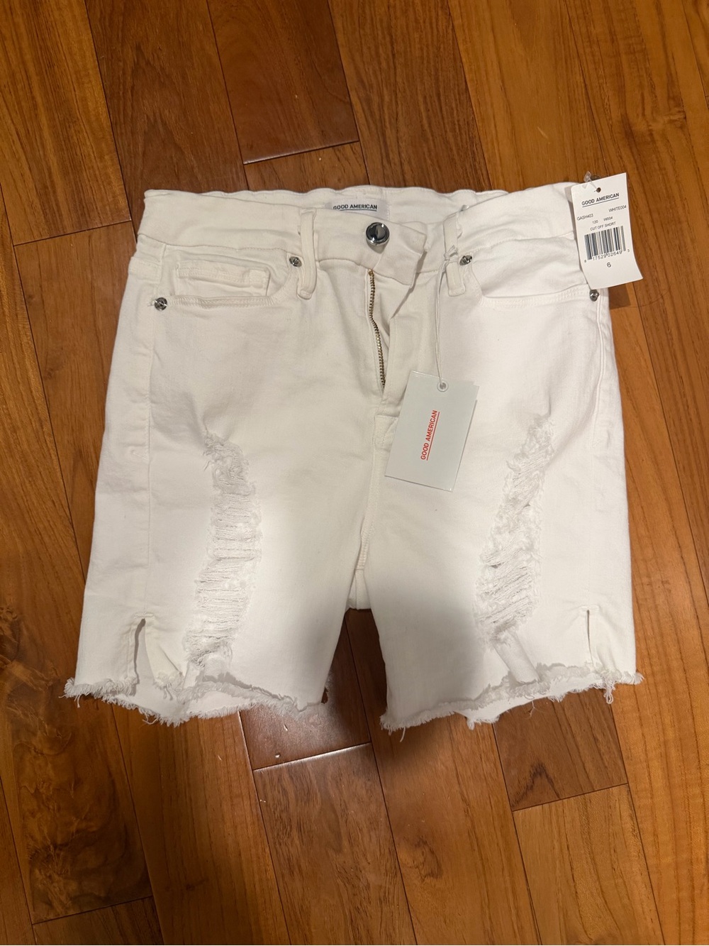 Good American White Distressed Jean Cutoff Shorts NWT Sz 6